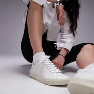 Veja Esplar Leather Logo Sneakers Lace Up Casual Preppy Summer White Size 8